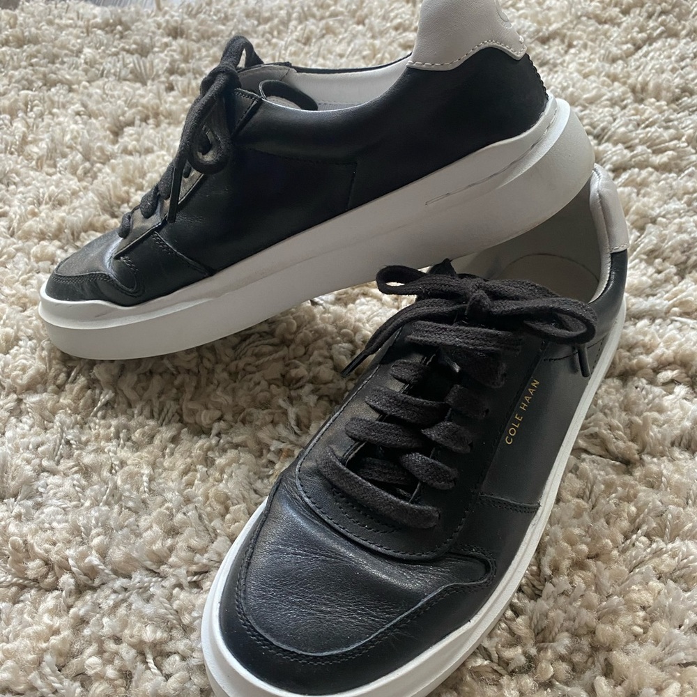 Cole Haan Black Leather Sneakers with White Platform Sole